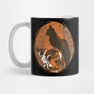 Calico Cat And Black Cat Grungy Art Mug